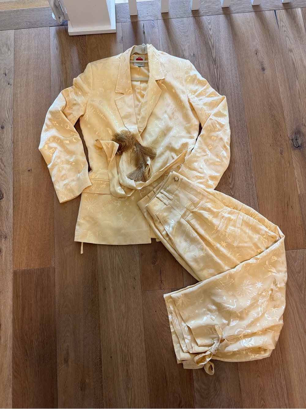 FARM Rio Pale Yellow Floral Jacquard Blazer & Trouser Set